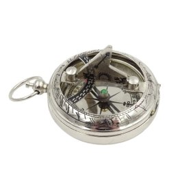 Srebrzysty Zegar Słoneczny z Kompasem Retro Mosiądz - NC1028