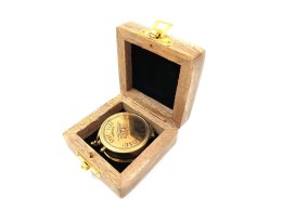 Stylowy Kompas Mosiężny z Zegarem Słonecznym w Drewnianym Pudełku - Pomysł na Prezent - 1058