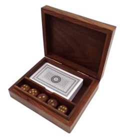 Zestaw do Gry Kości i Karty Talia w Drewnianym Pudełku - WB114AZ