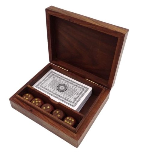 Zestaw do Gry Kości i Karty Talia w Drewnianym Pudełku - WB114AZ