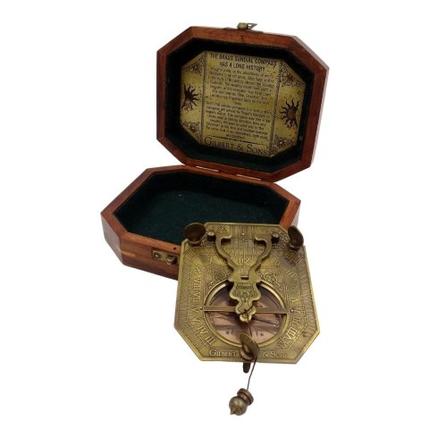 Zegar Słoneczny z Kompasem w Pudełku Drewnianym - Retro Prezent dla Podróżnika - SUN-0106