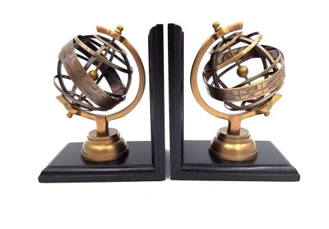 Bookend - astrolabia na drewnianej podstawie - elegancka dekoracja - NI2404