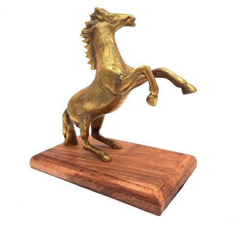 Koń - figurka aluminiowa na podstawie drewnianej - NI9537