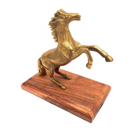 Koń - figurka aluminiowa na podstawie drewnianej - NI9537