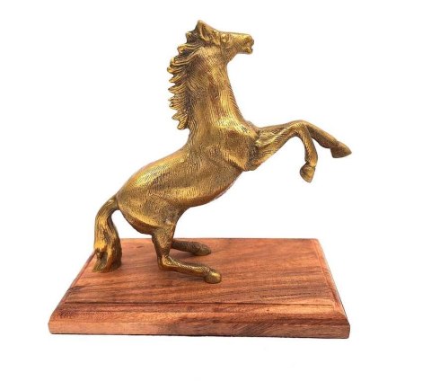 Koń - figurka aluminiowa na podstawie drewnianej - NI9537