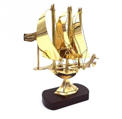 Okręt mosiężny na podstawie drewnianej 20 cm - N-4450A