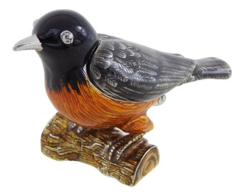 Wyjątkowe metalowe pudełeczko zdobione kryształkami - Ptaszek - B0192-02