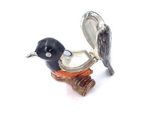 Wyjątkowe metalowe pudełeczko zdobione kryształkami - Ptaszek - B0192-02