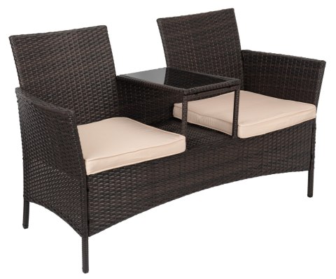 Ławka ogrodowa z technorattanu sofa CORDOBA czarna z beżowymi poduszkami