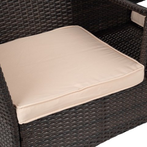 Ławka ogrodowa z technorattanu sofa CORDOBA czarna z beżowymi poduszkami