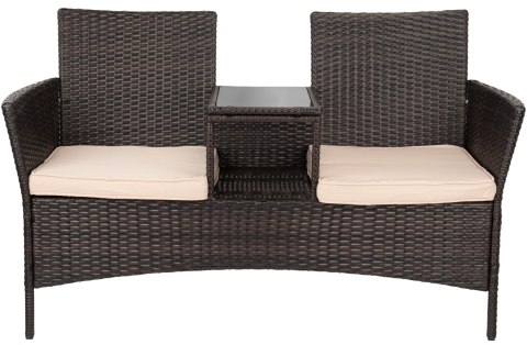 Ławka ogrodowa z technorattanu sofa CORDOBA czarna z beżowymi poduszkami