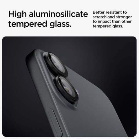 Spigen Optik Pro GLAS.TR EZ Fit Camera Protector 2-Pack - Szkło ochronne na obiektyw do iPhone 17 / 16 / 16 Plus (2 szt) (Czarny