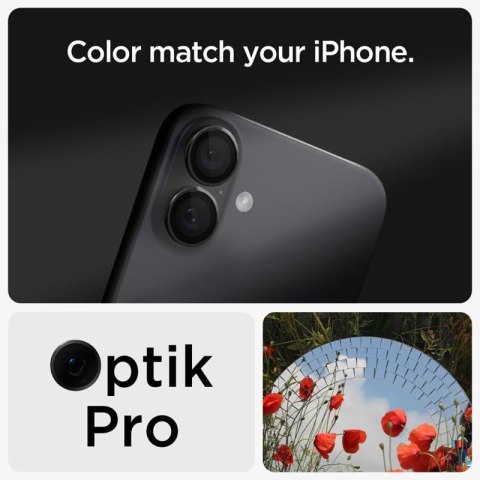 Spigen Optik Pro GLAS.TR EZ Fit Camera Protector 2-Pack - Szkło ochronne na obiektyw do iPhone 17 / 16 / 16 Plus (2 szt) (Czarny