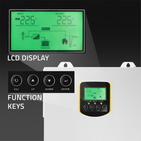 Qoltec Hybrydowy inwerter solarny Off-Grid 2.5kVA| 2.5kW | 100A | MPPT | LCD | BMS | Sinus