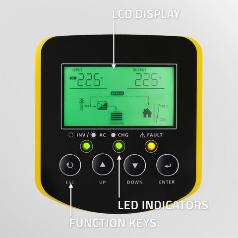 Qoltec Hybrydowy inwerter solarny Off-Grid 2.5kVA| 2.5kW | 100A | MPPT | LCD | BMS | Sinus