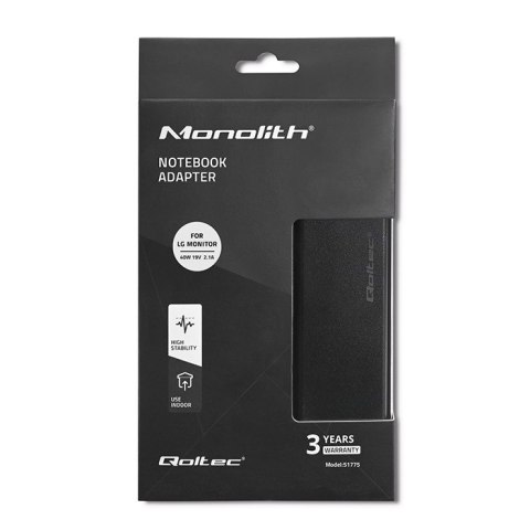 Qoltec Zasilacz sieciowy do monitora LG 40W | 19V | 2.1A | 6.5*4.4 | +kabel zasilający
