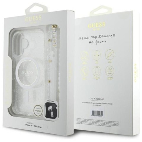 Guess IML Glitter With Pearl Strap MagSafe - Etui iPhone 16 (przezroczysty)