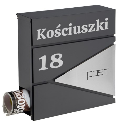 Skrzynka pocztowa na listy Boris antracyt z napisami