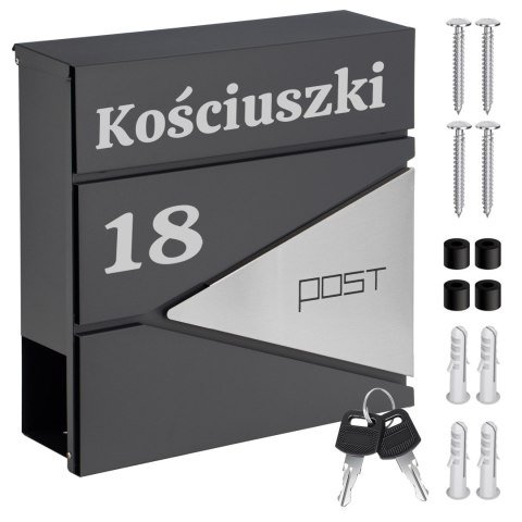Skrzynka pocztowa na listy Boris antracyt z napisami