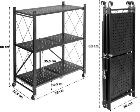 Regał składany GESTEL 3 poziomy czarny na kółkach