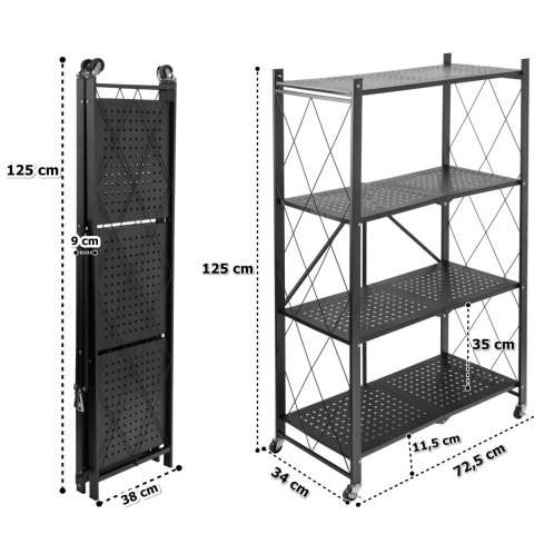 Regał składany GESTEL 4 poziomy czarny na kółkach