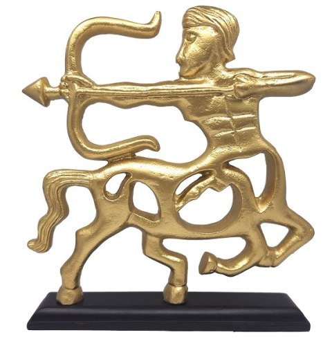 Złota Figurka Dekoracyjna - Strzelec - drewniana podstawa - SAG2