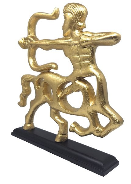 Złota Figurka Dekoracyjna - Strzelec - drewniana podstawa - SAG2