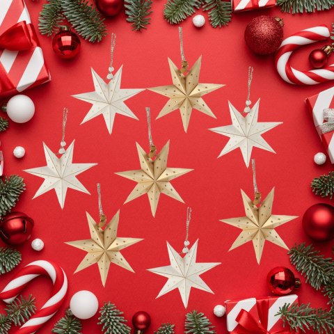 Zestaw 8 gwiazdek papierowych składanych 10cm - złote i białe