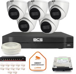 Zestaw monitoringu IP BCS Line 5x Kamera BCS-L-EIP14FSR3-AI1 Rejestrator z dyskiem