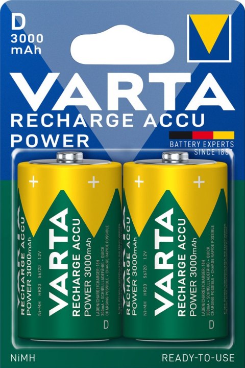 AKUMULATORY VARTA R20 (typD) 3000 mAh RECHARGE ACCU POWER 2szt