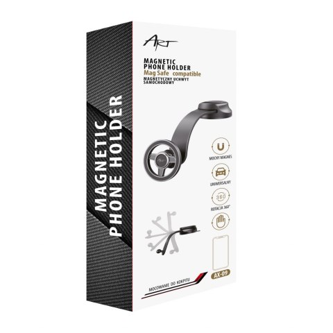 Uchwyt samochodowy magnetyczny ART AX-09 przyssawka PHONE/MP4/GPS komp.z MagSafe