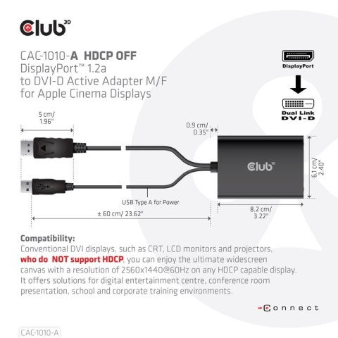 CLUB3D CAC-1010-A adapter kablowy 0,6 m DisplayPort DVI-D + USB