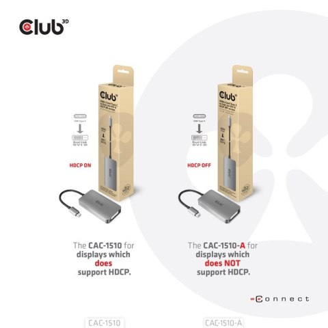 CLUB3D CAC-1510-A adapter kablowy 0,25 m USB Type-C DVI Szary