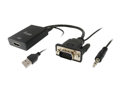 Equip 119038 adapter kablowy 0,2 m VGA (D-Sub) + 3.5mm DVI-D + USB Czarny