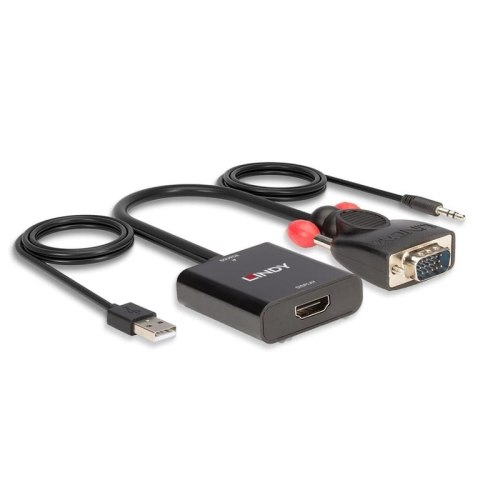 Lindy 38284 adapter kablowy VGA (D-Sub) + 3.5mm HDMI + USB Czarny