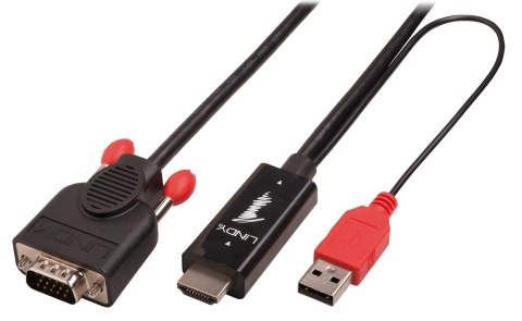 Lindy 41456 adapter kablowy 2 m HDMI VGA (D-Sub) Czarny