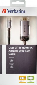 Verbatim 49144 adapter kablowy 1,5 m USB Type-C HDMI Czarny, Srebrny