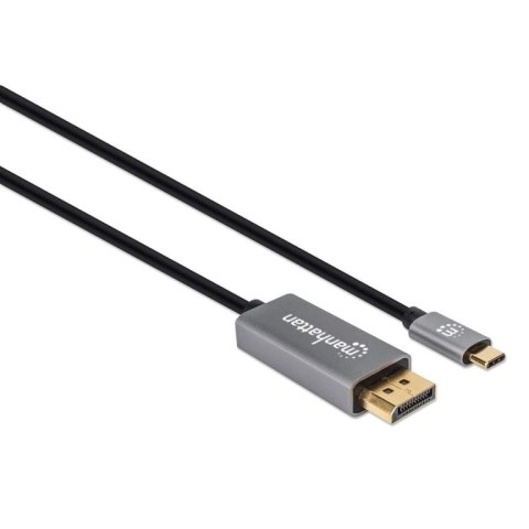 Manhattan 354844 adapter kablowy 2 m USB Type-C DisplayPort Czarny, Srebrny