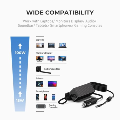 BTI AA-100USB-C- adapter zasilający/ inwentor Wewnętrzna 100 W Czarny