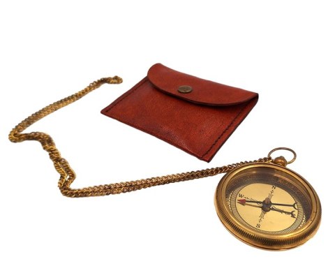 Kompas mosiężny na łańcuszku w skórzanym etui - CN215/2.5
