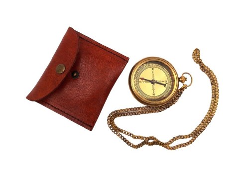 Kompas mosiężny na łańcuszku w skórzanym etui - CN215/2.5
