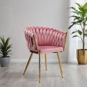 Krzesło welurowe plecione COFTON gold VELVET różowy