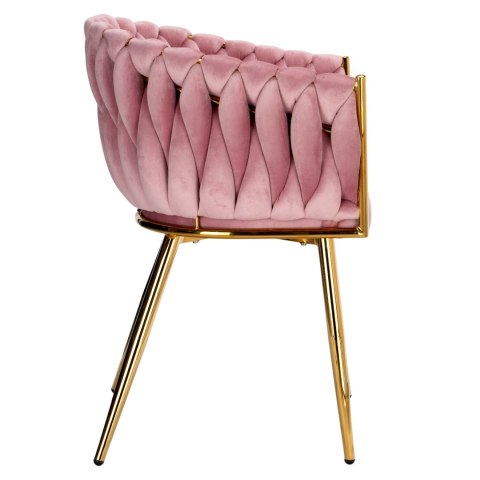 Krzesło welurowe plecione COFTON gold VELVET różowy
