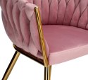 Krzesło welurowe plecione COFTON gold VELVET różowy