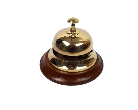 Mosiężny gong hotelowy na drewnianej podstawie - TB27/4