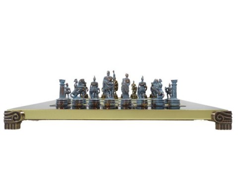 Luksusowe Szachy Mosiężne 28 x 28 cm - Ekskluzywny Prezent - S3BBLU