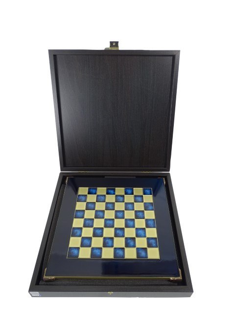 Luksusowe Szachy Mosiężne 28 x 28 cm - Ekskluzywny Prezent - S3BBLU