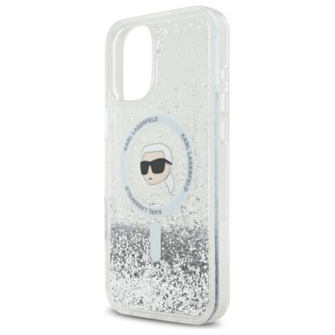 Karl Lagerfeld Liquid Glitter Karl Head MagSafe - Etui iPhone 16 Plus (przezroczysty)