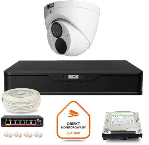 Zestaw monitoringu IP BCS Point 1x Kamera BCS-P-EIP28FWR3-Ai2 Rejestrator z dyskiem