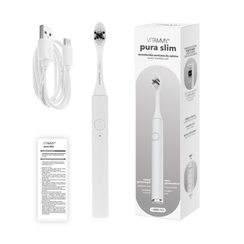 VITAMMY PURA SLIM BIAŁA Szczoteczka soniczna do zębów nowej generacji, ultralekka